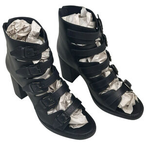 Vintage Foundry Co. Lauralyn Heeled Black Leather Gladiator Sandals Womens 9 New